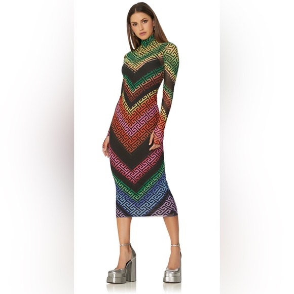 AFRM Vibrant Long Sleeve Shailene Dress in Geo Stripe size Medium - Picture 8 of 8